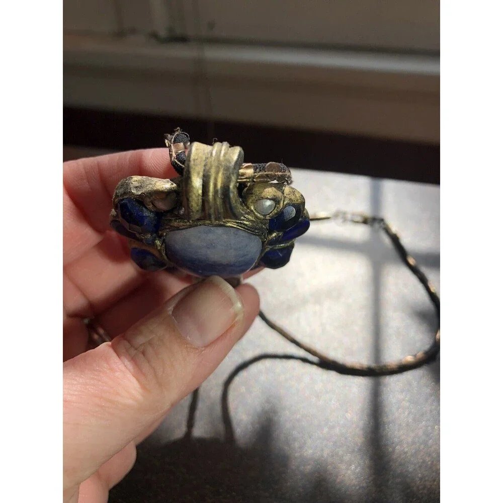 NECKLACE Sodalite And Lapis Lazuli Flower Pendant Handmade/Signed By Artisan - Picture 8 of 14